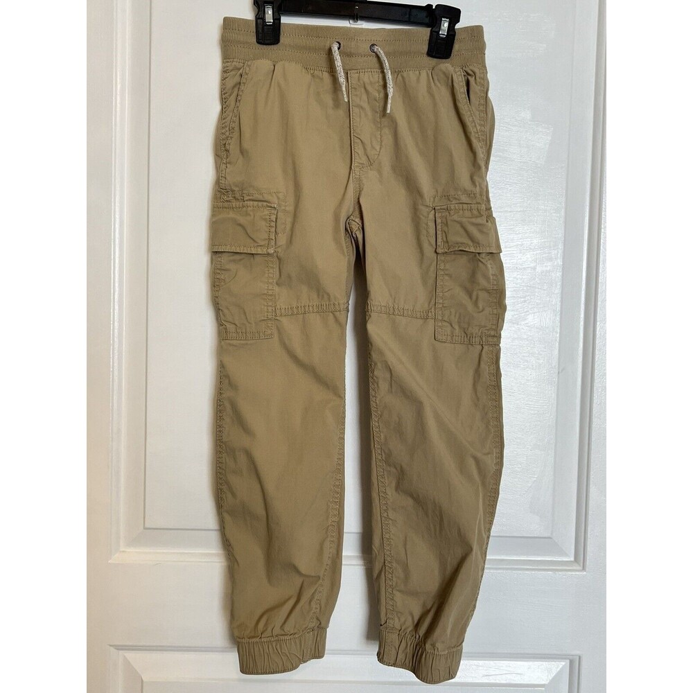 GAP Kids Cargo Jogger Pants Boys Youth Beige Tan Khaki Drawstring M 8-9 Regular